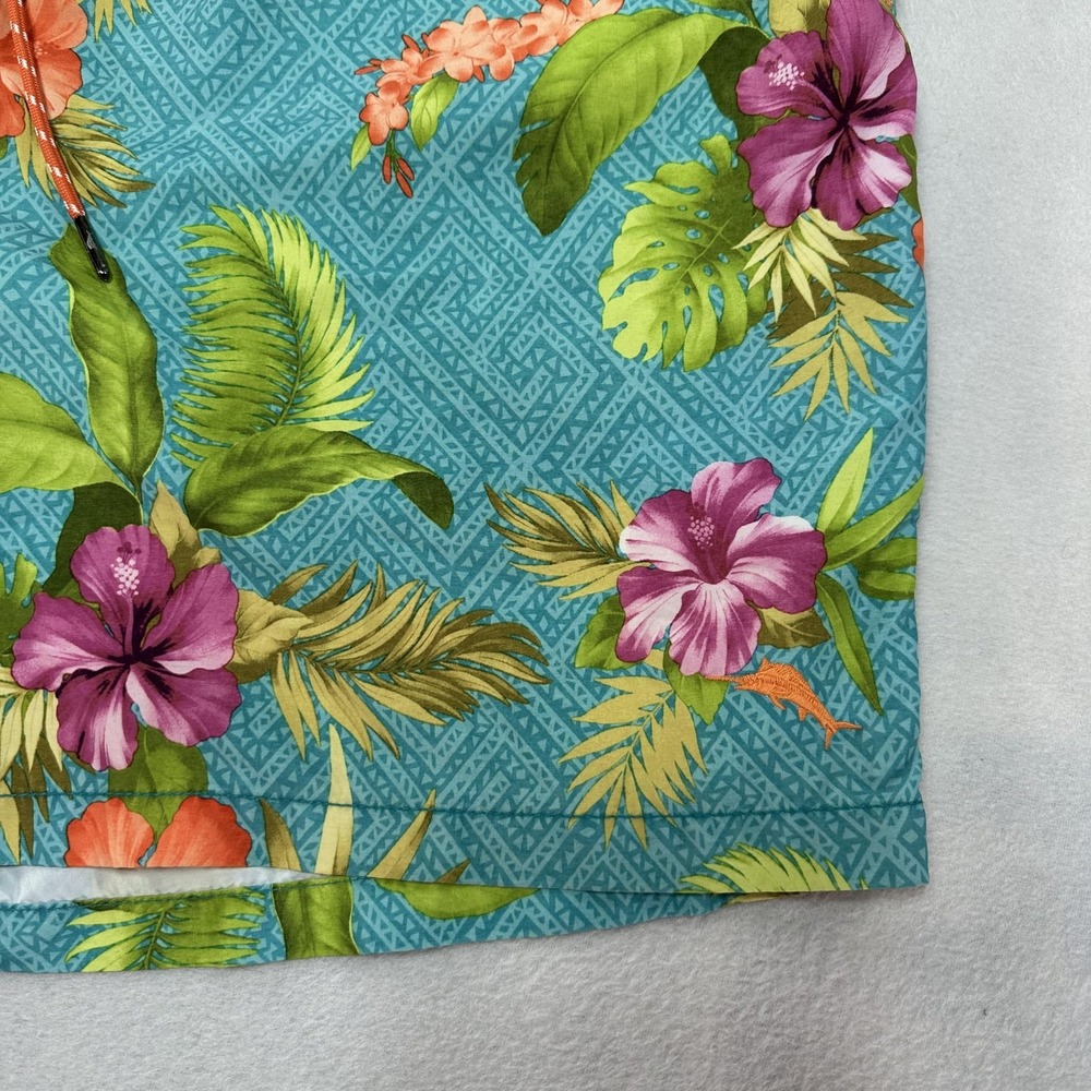 Tommy Bahama Shorts Mens 2XL Teal Hawaiian Floral Swim Trunks Relax Mesh Lined - Picture 2 of 8